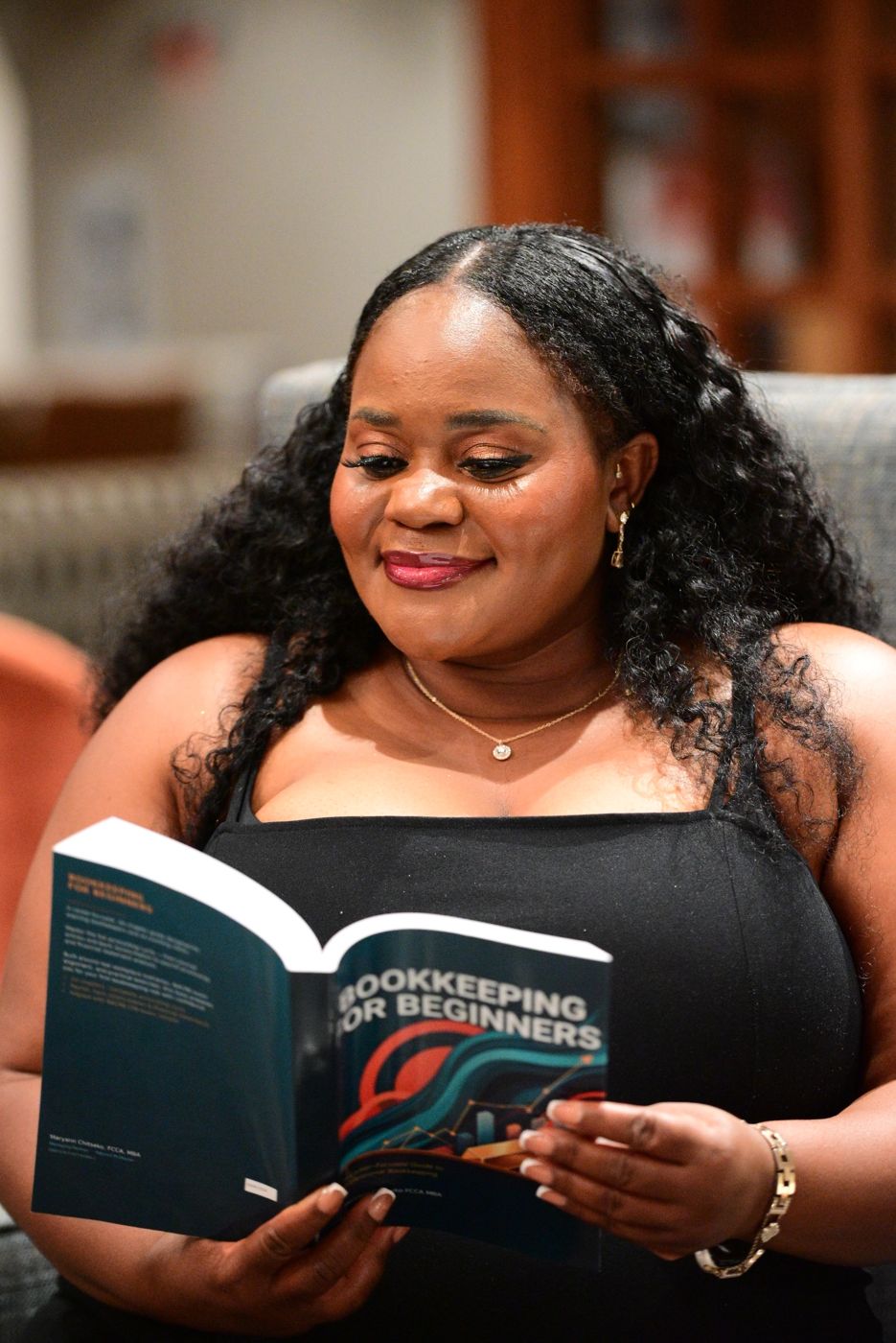 Maryann reading her textbook
